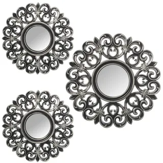 DRW Set mit 3 runden Wandleuchten mit Spiegel aus Melamin in Silber 35 cm -1 25 cm 2 Stück