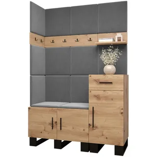 Abiks Möbel Garderoben-Set 196/126/45,6 , Eiche Artisan, Grau , Holz , Nachbildung , 126x196x45.6 cm , Garderobe, Garderoben-Sets & Garderoben-Serien, Garderoben-Sets