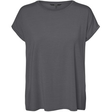 Bild Damen Einfarbiges Stretch T-Shirt Basic Rundhals Top Oberteil Tief Angesetzte Schultern VMAVA, Farben:Grau, Größe:M