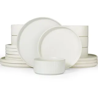 Richmount Star 18-teiliges teller set, Geschirrset 6 personen, Steingut Geschirr Set, Anti-Kratzer Tafelservice, Mikrowellen & Spülmaschinenfest, Mattes Beigeweiß