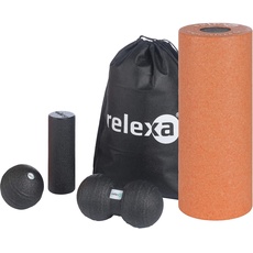 relexa Faszien Starter Set 5-teilig, Faszienrollen für Verspannungen & Verklebungen, zur Selbstmassage aller Muskeln, vielseitige Anwendung, inkl. eBook, in versch. Farben (orange/schwarz-schwarz)