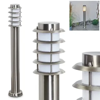 HOFSTEIN Außenstehleuchte Tunes, Außenwegeleuchte aus Metall/Kunststoff in Nickel-matt/Weiß, moderne Wegeleuchte für Garten, Außenbereich, Hof, Höhe 80 cm, E27, IP44