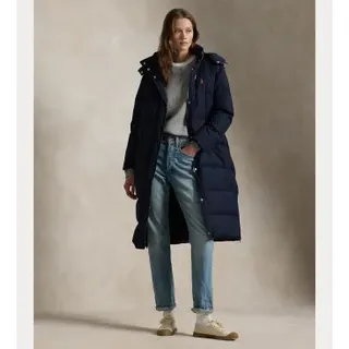 Polo Ralph Lauren für Damen. 211941005001 Marineblauer Daunenmantel mit Kapuze (L), Lässig, Baumwolle