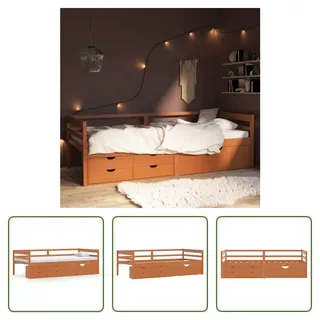 The Living Store Massivholzbett mit Schubladen Honigbraun Kiefer 90x200 cm - Braun
