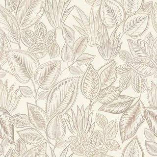 Rasch Tapete 692419 - Helle Vliestapete mit Blättern in Beige und Taupe aus der Kollektion Country Charme