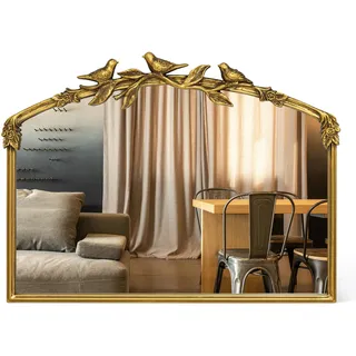 Awhtixbo Gold Barock Spiegel 64x48(H) cm - Vintage Bogen-Wandspiegel mit Eisenrahmen, Ideale Wanddeko für Wohnzimmer, Bad & Flur