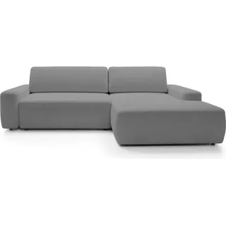 DomoHome Sofa BOULI 4-Sitzer Mit Raven-Stoff,Integrierte Schlaffunktion 130x210cm,Lichtechtheit,Freistehend,Bettzeugbehälter,264x162x82cm,Rechte-Seite Grau - Grau