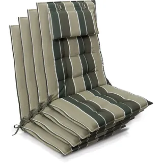 Beautissu 4er Set Sun-HL Hochlehner Auflage 120x50x8cm Grün-Gestreift