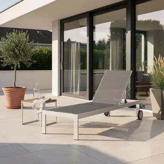 Acamp Sonnenliege , Graphitfarben, Platinfarben , Metall, Textil , Uni , 60x35x198 cm , Räder am Kopfende, gastro- und objekttauglich, wetterbeständig, UV-beständig, lichtecht, Rückenlehne verstellbar , Gartenmöbel, Gartenliegen, Sonnenliegen