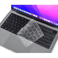 CaseBuy Premium Ultra Thin Keyboard Cover for 2023 2022 2021 M3 M2 M1 Pro/Max MacBook Pro 14 16 Inch Model A2442 A2779 A2485 A2780 A2918 A2991 A2992 EU Keyboard Protector -Clear