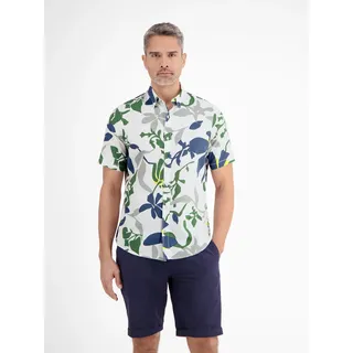Kurzarmhemd LERROS "Sommerhemd in Hawaiian-Style", Herren, Gr. 3XL, Normalgrößen, weiß, 80% Baumwolle, 20% Leinen, Hemden Kurzarmhemd