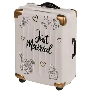 BLUECHOLON Keramik-Spardose Hochzeit Just Married mit Deckel, Weiß/Rosa, für Neuvermählte, Paare und Hochzeitsgäste