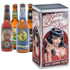 KALEA Bier-Box | Metallbox mit 3D-Prägung | Edition Black Lady | 4 x 0.33 l Bierspezialitäten