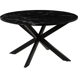 Massivmoebel24.de Esstisch rund  137 cm Marmor schwarz / Kreuzgestell Eisen schwarz BARCELONA #417 - Schwarz