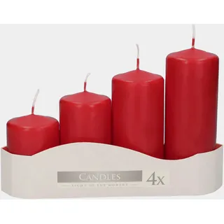 Bispol Weihnachtskerzen Set - 4 leuchtend rote Stumpenkerzen, Ø 4,8 cm, Höhe 7, 9, 11, 13 cm, 33 Stunden Brenndauer - perfekte Dekoration von Adventskerzen für festliche Stimmung