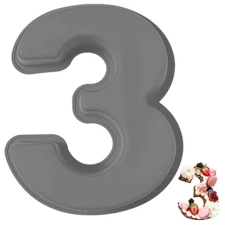 YXHZVON Kuchenform Zahlen Silikon Backform Zahl 3, Number Cake Backform, Groß 3D Zahlen Tortenform, Antihaftige DIY Motivbackformen für Kindergeburtstag, Hochzeit Jubiläum(Grau)