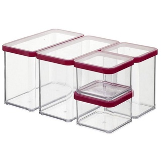 Rotho Loft - Starter Vorratsdose Premium Loft-5-teiliges, Kunststoff, Silikon, Transparent/Rote Dichtung, Set 5-teilig