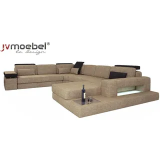 Wohnlandschaft Ecksofa Sofa Couch Sofa U Form Samt Stoff Sitz Designer Neu - Hellbraun