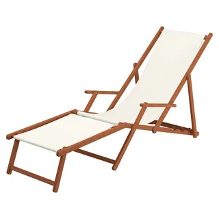 Sonnenliege weiß Kissen Liegestuhl Gartenliege Holz Deckchair Strandstuhl Gartenmöbel 10-303FKH - Weiß