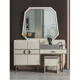 Weiße Schlafzimmer Garnitur Luxus Möbel Schminktisch Mit Polster Hocker - Weiß