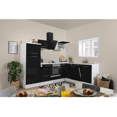 Bild Winkelküche Amanda L-Form E-Geräte 260 x 200 cm schwarz hochglänzend/weiß