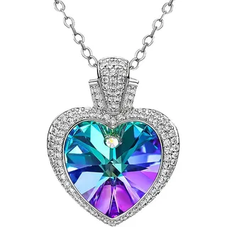 DYD Halskette Damen Silber mit Herz Kettenanhänger, Ketten für Frauen für Swarovski Kristall Kette, Schmuck für Damen Geschenke, Verziert, Valentinstag, Muttertag... (rainbow)