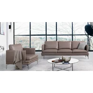 Luxus Designer Sitz Garnitur Sofa Couch Polster  Set Leder Textil 3+2 Neu - Braun