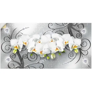 Artland Wandbild »weiße Orchideen auf Ornamenten«, Blumenbilder, (1 St.), als Alubild, Outdoorbild, Leinwandbild, Poster, Wandaufkleber, grau