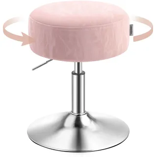 VASAGLE Schminkhocker, Schminkstuhl, Barhocker, höhenverstellbar, 360° drehbar, PU, Dicke Polsterung, für Schlafzimmer, Küche, Esszimmer, modern, pastellrosa LJB120S01