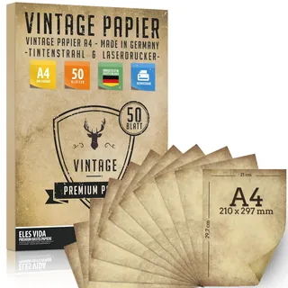 50 Stück Altes Papier 100g/qm DIY DIN A4 Antik Briefpapier beidseitig Druck