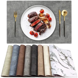 Leder Hitzebeständige Tischsets 6er Set Wasserdicht Abwischbar Waschbar PU Tischsets,Leicht zu Reinigen Anti-Rutsch Platzsets (6, Hellgrau)