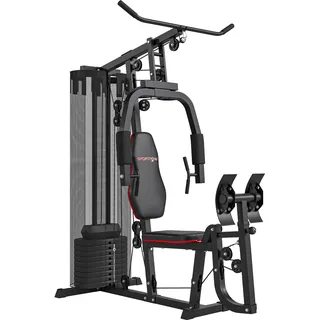 SPORTNOW Kraftstation, Beinpresse, 45 kg Gewichtsblöcken, Schwarz | Multifunktionale Fitnessstation, Latzug- & Butterflystange, Fitnessgerät für Zuhause