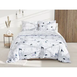 Weiße Baumwollbettwäsche mit Rentieren und Bäumen Bettwäsche-Dimension: 70 x 90 cm | 140 x 220 cm - Weiß