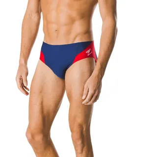 Speedo Endurance+ Launch Splice Badehose für Herren, Herren, Badeanzug, Spark Splice Brief, Marineblau/Rot, 26