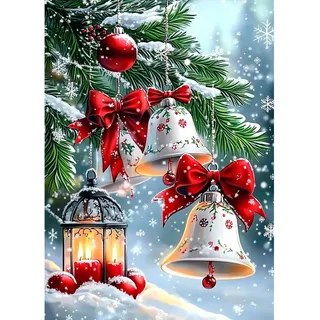 MAXBYE Christmas Diamond Painting Erwachsene DIY Diamond Art Komplett Set, Weiße Weihnachtsglocken Runde Gem Kunst Kunsthandwerk Diamant Bilder Kristall Kreuzstich Home Wall Decor Geschenk 30x40cm