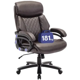 COLAMY XXL Chefsessel[181kgs] - Hochlehner Bürostuhl Leder mit verstellbaren Armlehnen& strukturierter Rückenlehne - Extra breiter Sitz (59cm) für Homeoffice und Büro, Braun