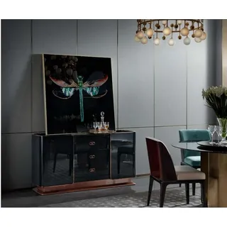 Kommode Sideboard Design Möbel Holz Kommoden Anrichte Echtholz Side Boards Low - Dunkelbraun