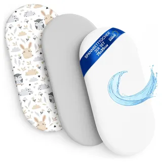 Totsy Baby Spannbettlaken Kinderwagen Baby Spannbetttücher 3er Set: 35x75 cm - 2X Bettlaken + 1x wasserdichter Matratzenschoner - Babybett Zubehör für Kinderbett Beistellbett Stubenwagen 35 x 75