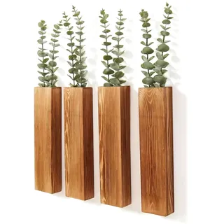4 Stück hängende Pflanzgefäße aus Holz, Retro-Wandvase, schlanke Wanddekoration für den Innenbereich, rustikale Wandvasen im Landhausstil