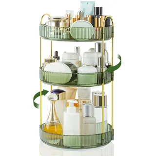 Boxalls Make-up-Organizer Drehbar, 3 Ebenen Badezimmer-Organizer, 360 Grad große Kapazität, Kosmetik-Aufbewahrung, Schminktisch Drehbarer Organizer Hautpflege-Karussell (3 Ebenen, Grün)