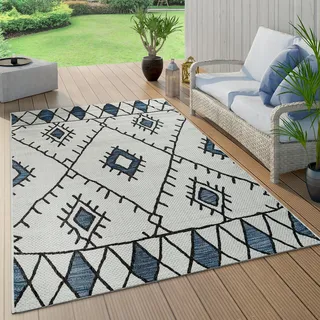 In- & Outdoor Teppich Flachgewebe Geometrisch Abstrakt Rauten Design Ethno Blau Grösse 240x340 cm - Blau