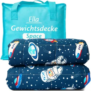 Ella Gewichtsdecke Kinder 3,2 kg 100x150 cm - Therapiedecke, für Stressabbau & Angstzustände, Hypoallergene Glasperlen, weiche & kühlende Baumwoll- Außenschicht, für Kinder von 25-40 kg - Space