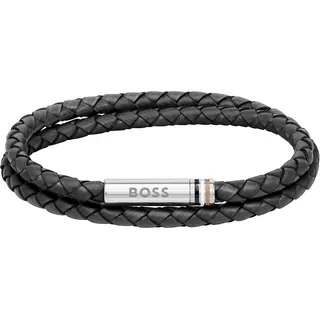 Boss Armband »Schmuck Edelstahl Lederarmband Wickelarmband ARES« BOSS schwarz-edelstahlfarben M