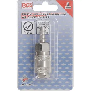 BGS BGS, Zubehör Druckluftwerkzeug, Druckluft-Schnellkupplung mit 8 mm Schlauchanschluss