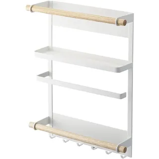 Ibenzoa® Magnetisches Aufbewahrungsregal für Metallflächen – Küchenregal aus Stahl und Holz, 32×10×36 cm, 1 kg, platzsparend für Frischhaltefolie, Küchenrolle und Geschirrtücher - Weiß