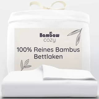 Bambaw Bambus Bettlaken ohne Gummizug 180x290 cm, nachhaltige Bambus Bettwäsche, weiches und atmungsaktives Leintuch ohne Gummizug, hypoallergene Bettwäsche, kühle Sommer Bettlaken (Weiß)
