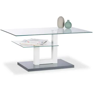 Relaxdays Couchtisch Glas, mit Ablage - Grau