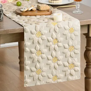 Artoid Mode Weich Plüsch Samt Faux Pelz Beige Sonnenblumen Frühling Tischläufer, Sommer Küche Tisch Urlaub Party Dekor 33x230 cm