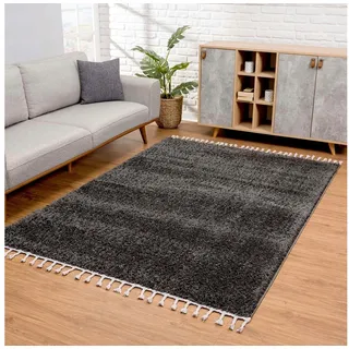 Carpet City Hochflor-Teppich »Pulpy 100« rechteckig 30 mm Höhe Läufer, weich, mit Fransen, uni, viele Größen, Wohnzimmer, Schafzimmer, grau
