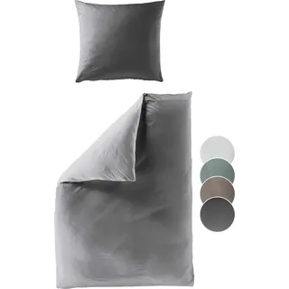 liebling - Renforcé Bettwäsche, stein grau, 1 x Bettbezug 155 x 220 cm + 1 x Kissenbezug 40 x 80 aus 100% seidig weicher Baumwolle - Grau